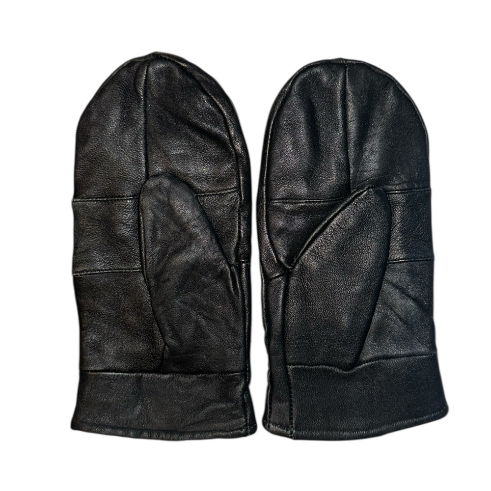 JESSICA Black Leather Mittens with glove lining